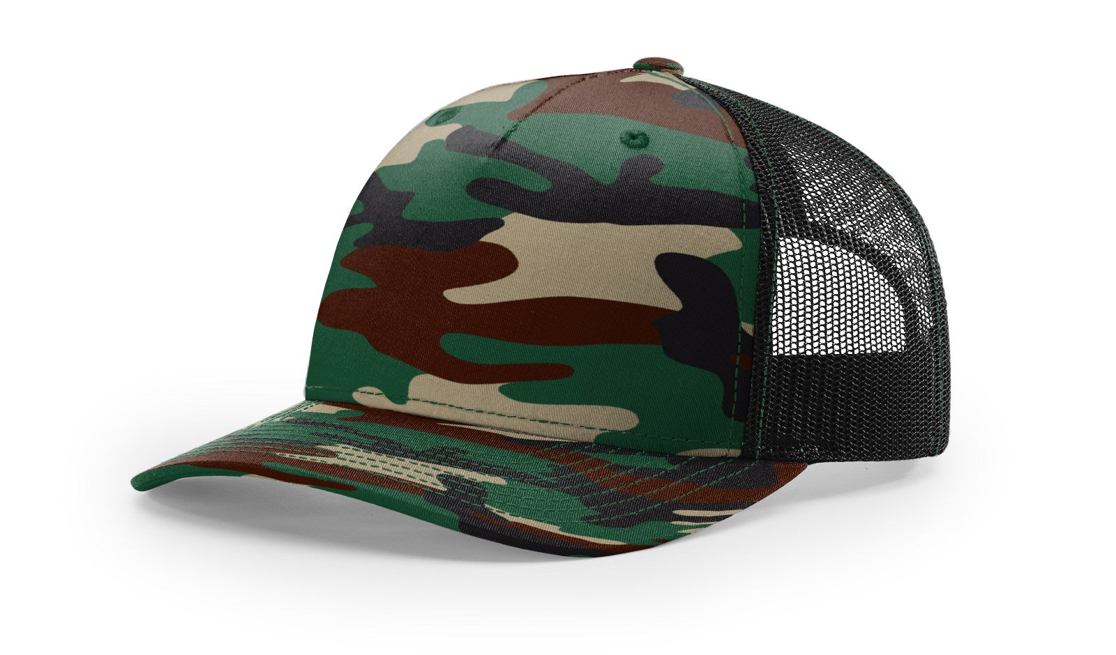 Richardson Printed 5 Panel Trucker - Military Green Camo/Black FINAL