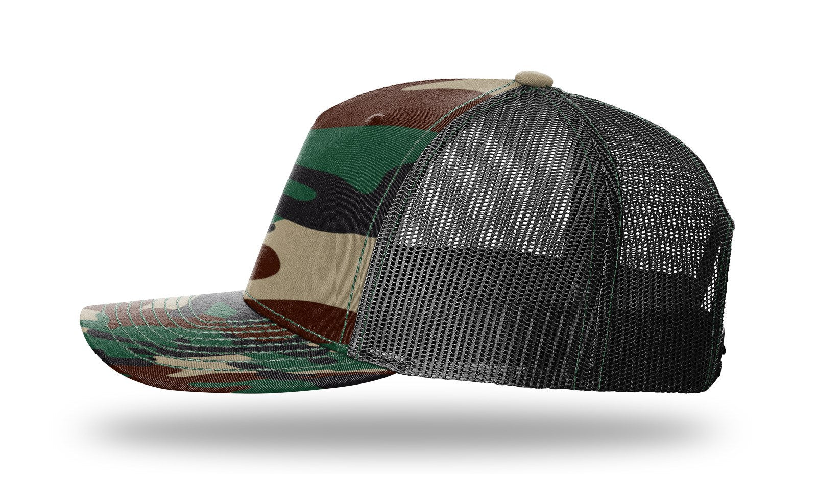 Richardson Printed 5 Panel Trucker - Military Green Camo/Black LEFT
