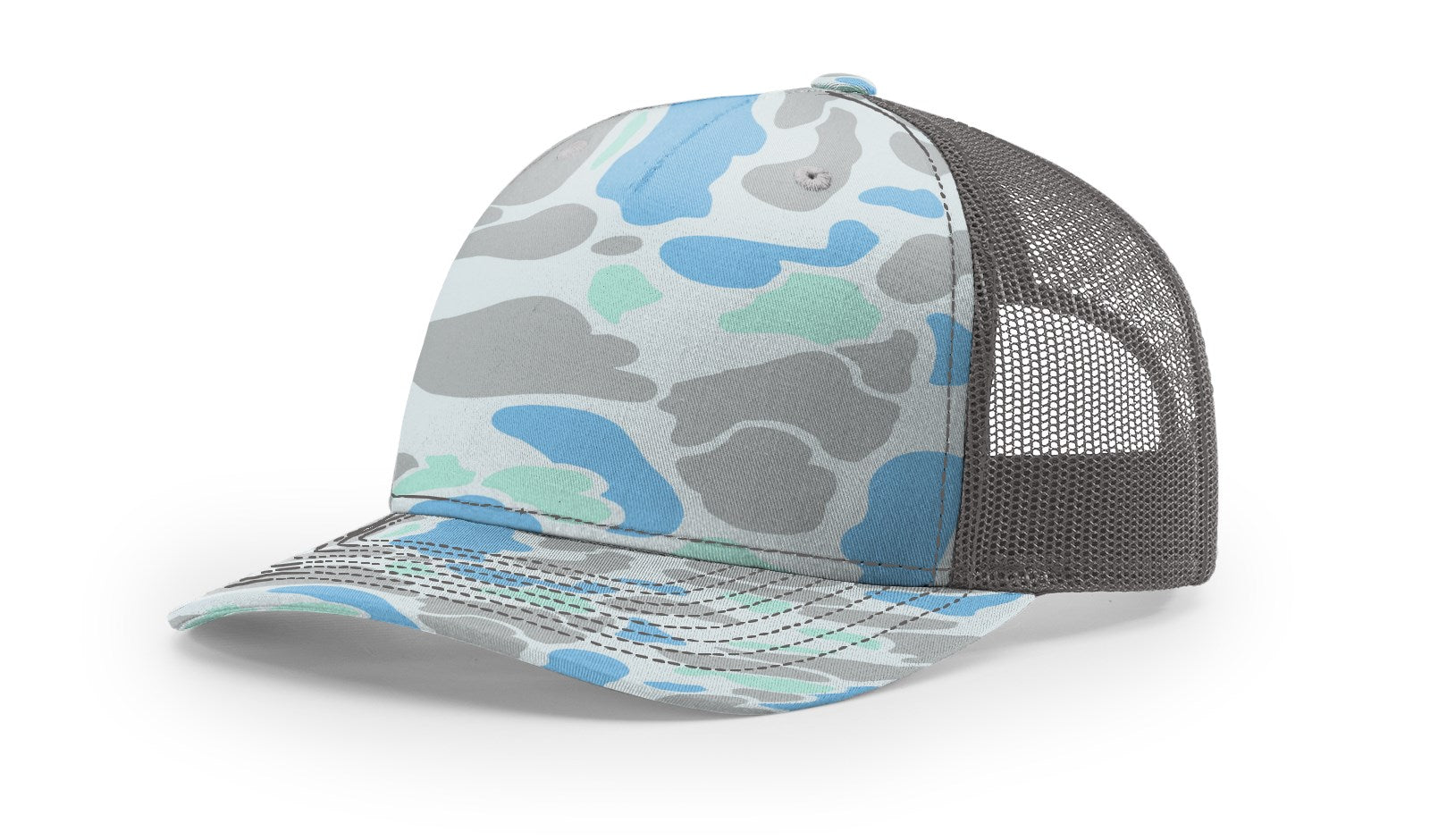 Richardson Printed 5 Panel Trucker - Saltwater Duck Camo/Charcoal FINAL