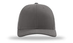 Front view of a solid charcoal Richardson 112 trucker hat, showing a structured six-panel design with a matching charcoal cotton-twill front.