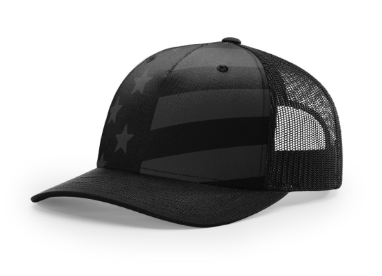 Richardson Printed 5 Panel Trucker - Tonal Stars and Stripes - Black FINAL