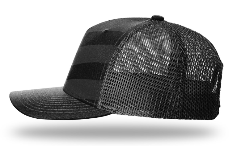 Richardson Printed 5 Panel Trucker - Tonal Stars and Stripes - Black LEFT