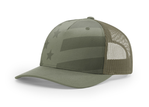 Richardson Printed 5 Panel Trucker - Tonal Stars and Stripes - Loden FINAL